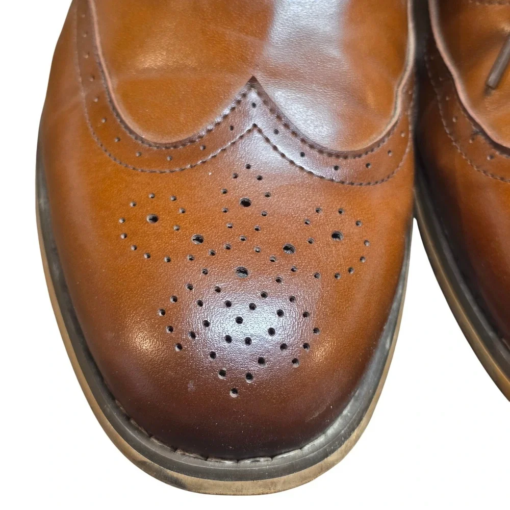 Stacy Adams Boys 5M Wingtip Oxford Dress Shoes Cognac Brown Brogue Lace Up